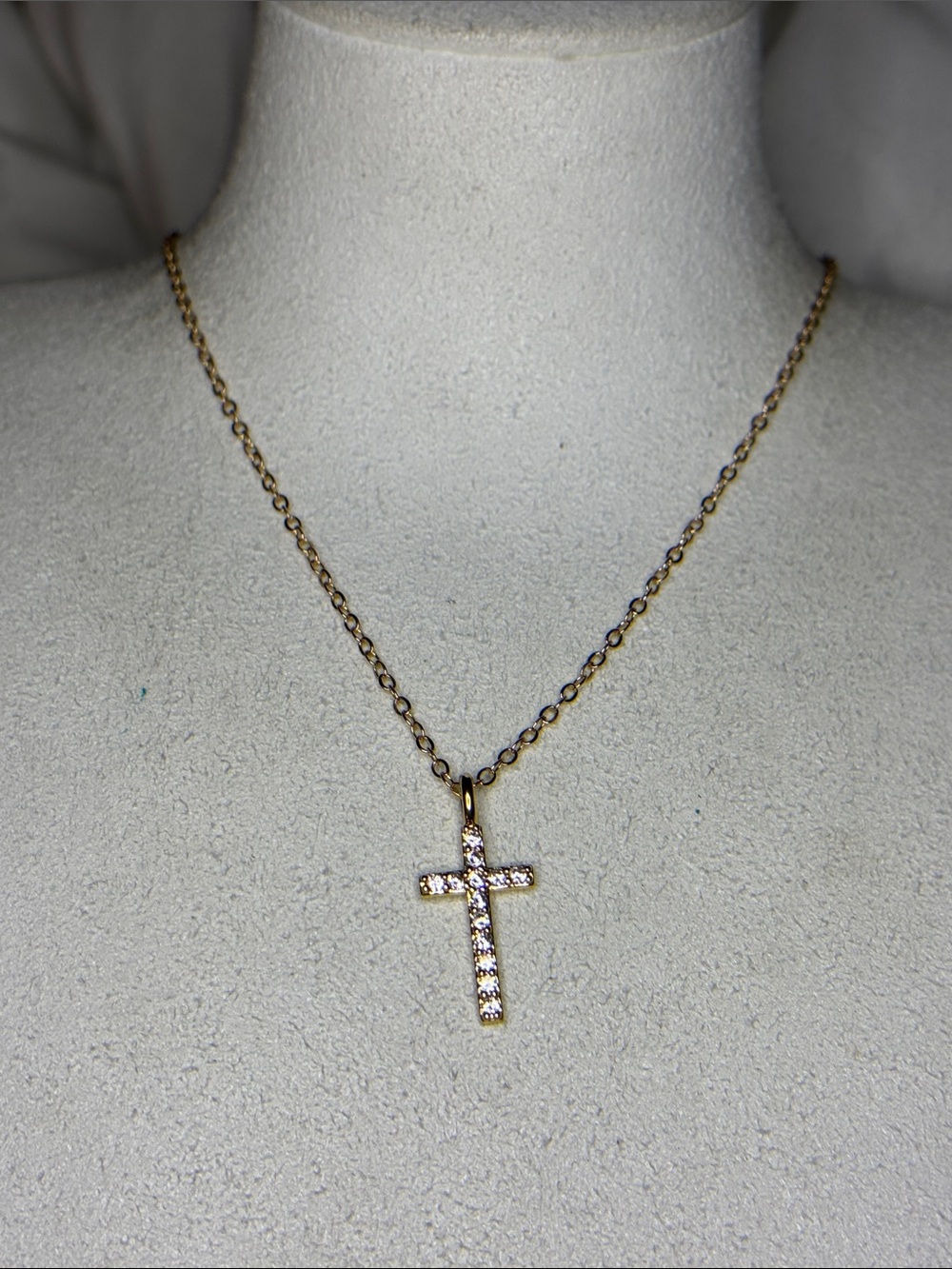 Gold Cross Pendant Necklace with Clear Stones